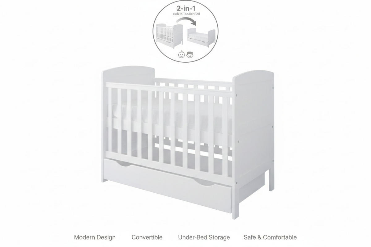 BABYBETT Småland mit Matratze und Schublade - Weiß, Holzwerkstoff (60/120cm) - kiki design