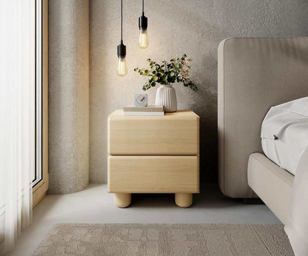 NACHTTISCH Olmo Vicenza Eiche, Nachtschrank mit Schubladen - Alteiche, Holzwerkstoff (50/52/38cm) - Bettso