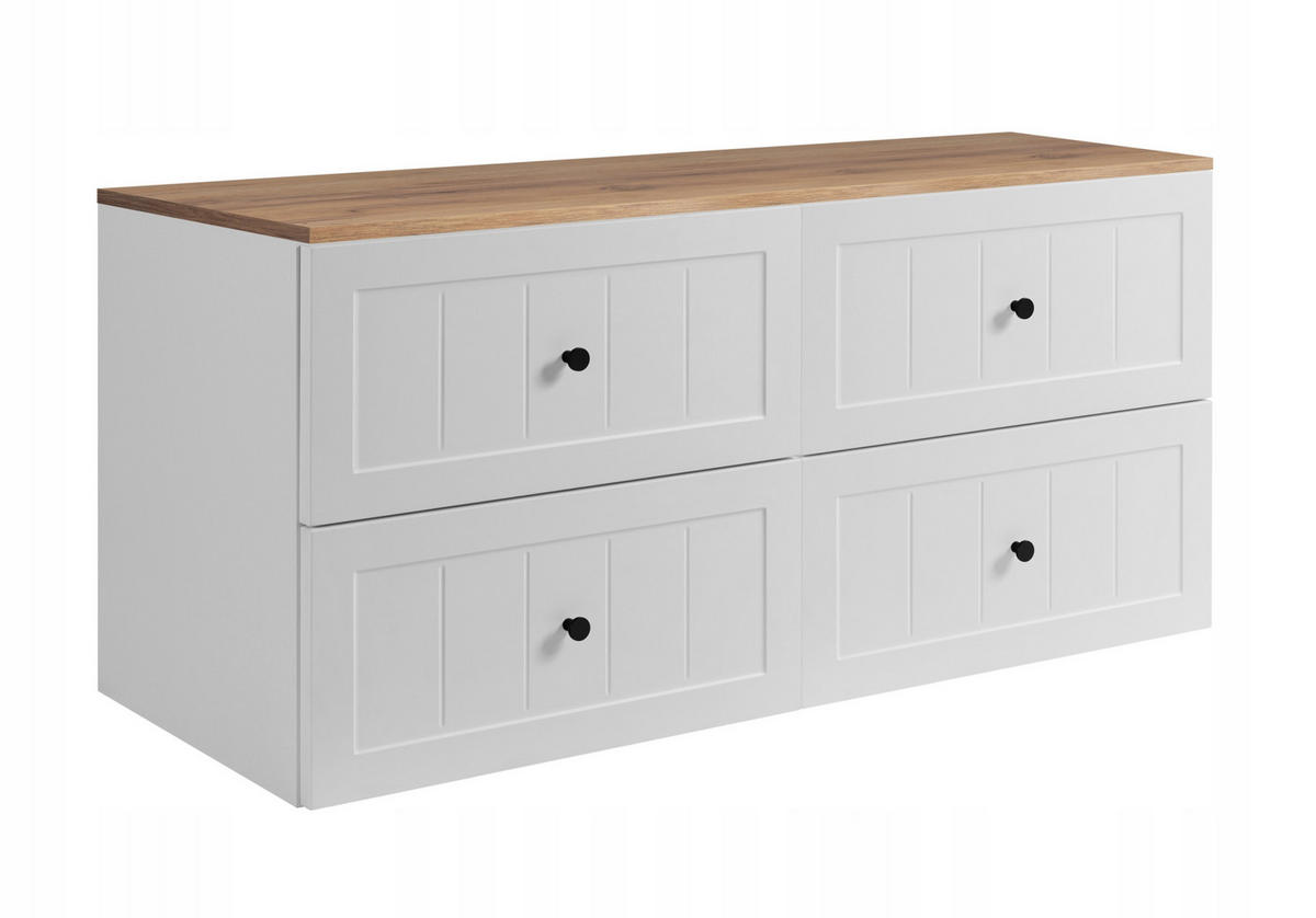 WASCHBECKUNTERSCHRANK GUSTO 120 cm mit Arbeitsplatte Farbe: Eiche Craft Mattweiß - Eichefarben/Weiß, Holzwerkstoff (120/58/46cm) - Rodan