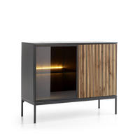 KOMMODE SENTIERO 104/83/39 cm mit LED 2 Türen Schwarz - Eiche Wotan/Schwarz, Holzwerkstoff (104/83/39cm) - MASSENO