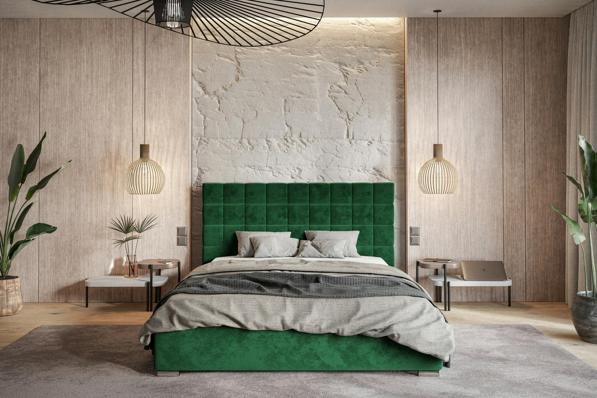 POLSTERBETT 160x200 mit Bettkasten Noris, Samtstoff, Grün - Grün, Holz/Textil (160/200cm) - Emporius