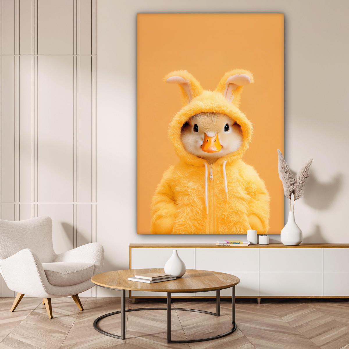 SLIKA NA PLATNU Kostum zajca 90x140 cm - rumena, tekstil (90/140cm) - MuchoWow