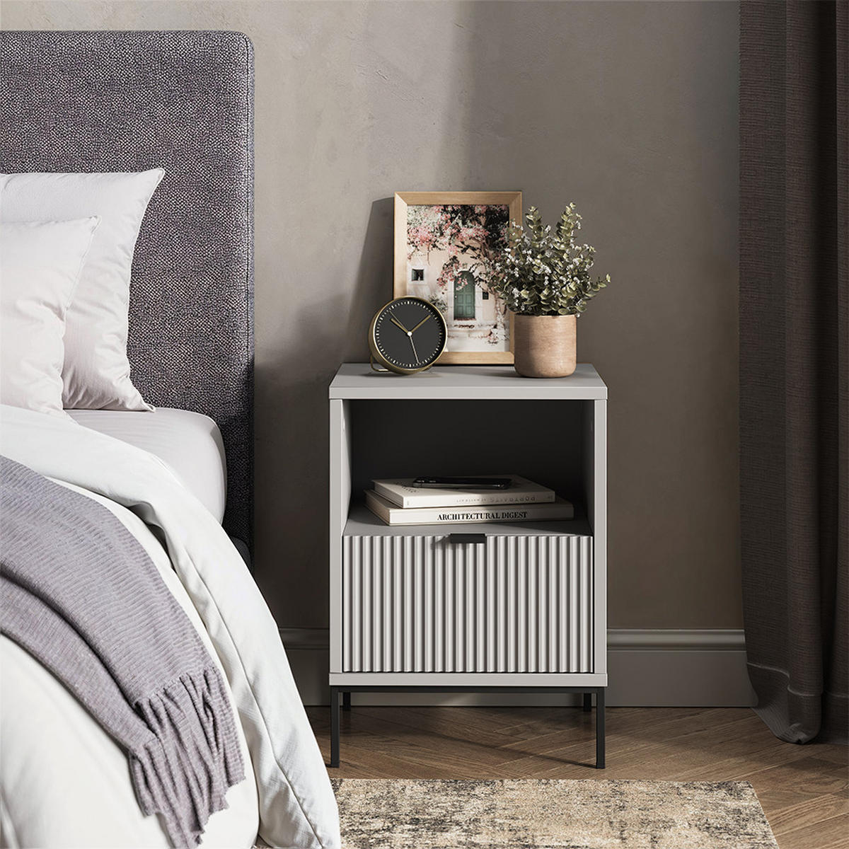 NACHTTISCH Eliza Grau 40 x 55 cm mit 1 Schublade - Grau, Holzwerkstoff (40/55/38.1cm) - Vicco