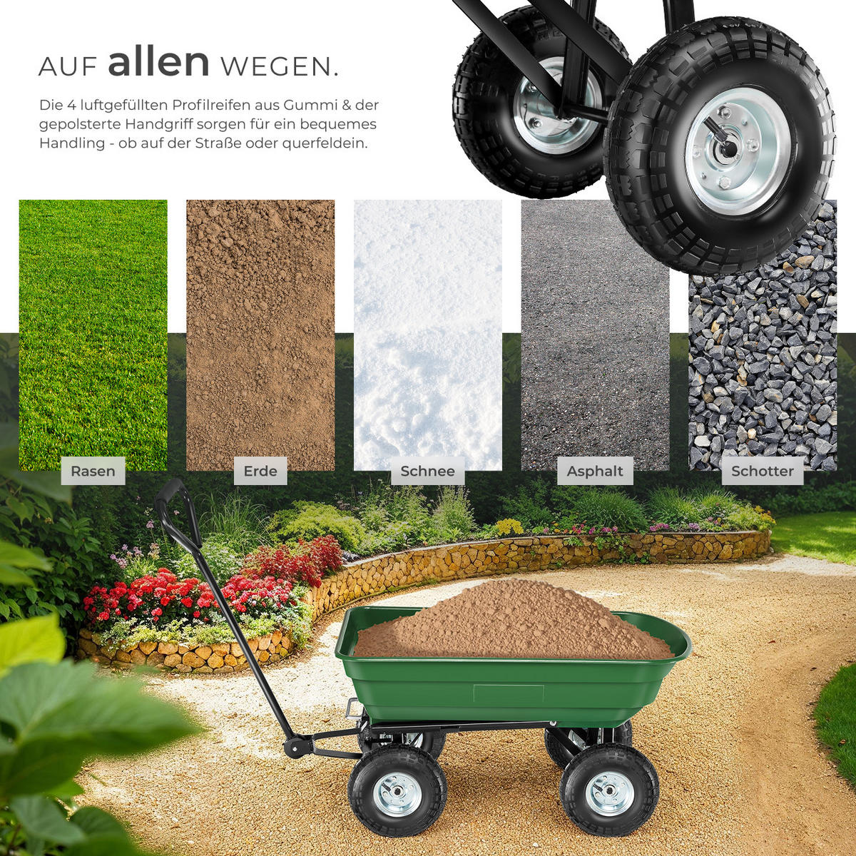 BOLLERWAGEN , Belastbarkeit 300 kg, grün - Grün, Metall (50/52/110cm) - tectake