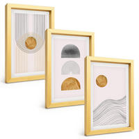BILDER SET 3er Set - 20x30 cm Goldrahmen - Abstrakte Formen in Beige und Grau - Goldfarben, Kunststoff (20/30cm) - TULUP