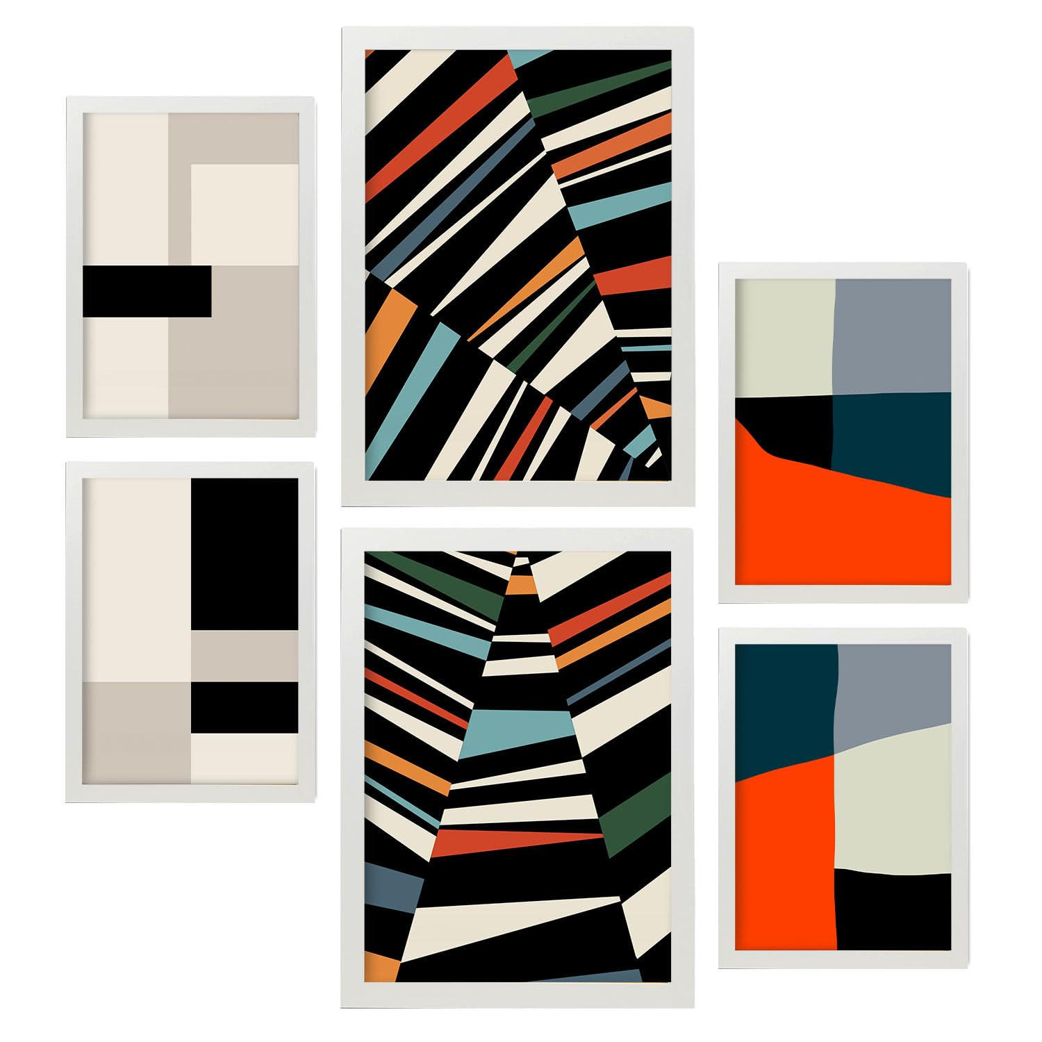 POSTER Set Mit 6 Pastiche Kunst In Form Abstracts Ästhetische Dekorative Gemälde Für Ihr Wohnzimmer, Schlafzimmer, Zuhause A3 & A4 Weißer Rahmen - Weiß, Papier (29/3cm) - Nacnic