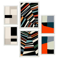 POSTER Set Mit 6 Pastiche Kunst In Form Abstracts Ästhetische Dekorative Gemälde Für Ihr Wohnzimmer, Schlafzimmer, Zuhause A3 & A4 Weißer Rahmen - Weiß, Papier (29/3cm) - Nacnic