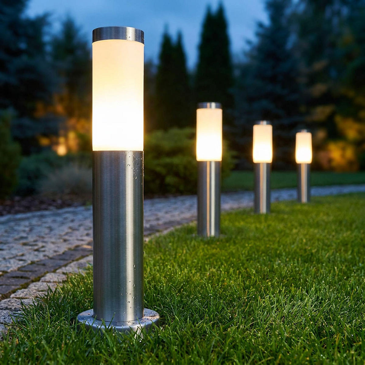 LED WEGELEUCHTE Edelstahl Silber 4er Set - Silberfarben, Kunststoff (7.8/7.8/45cm) - Globo Lighting