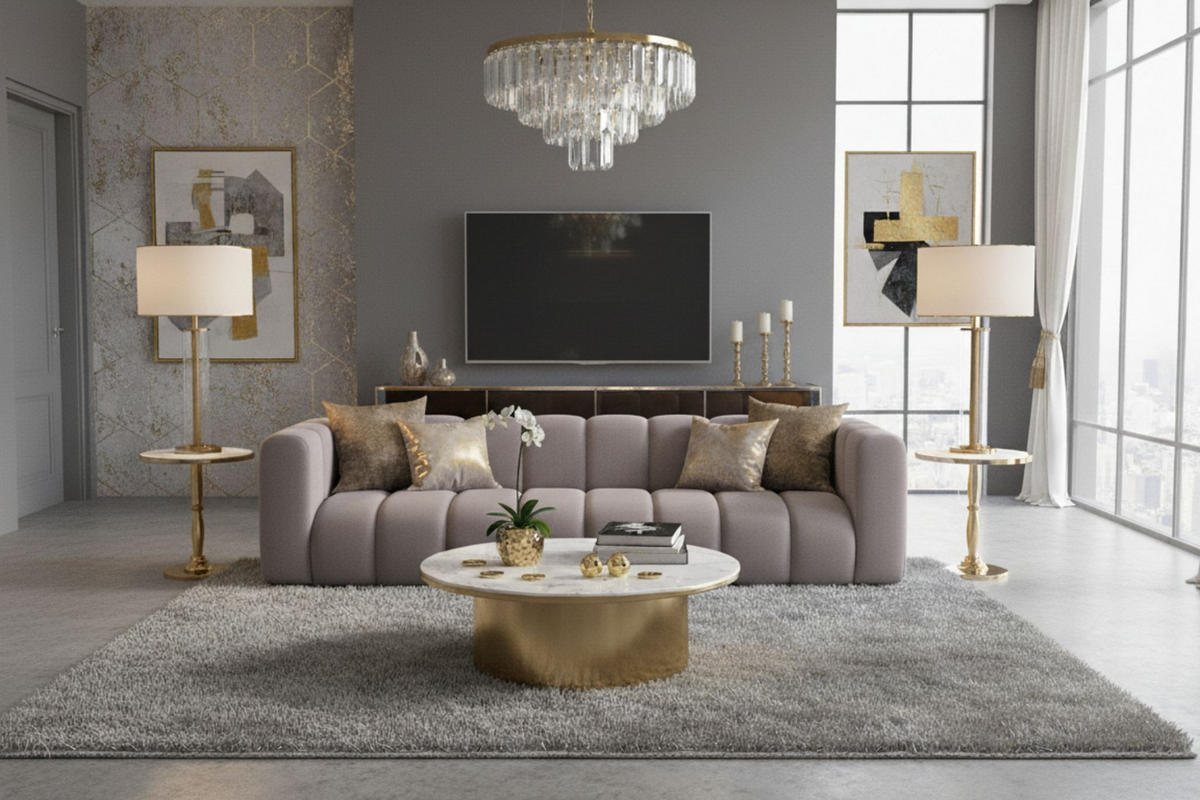 COUCH, Viersitzer-Sofa Grand, Veloursstoff Salvador, Grau - Grau, Holz (290/70/93cm) - Kaiser Möbel