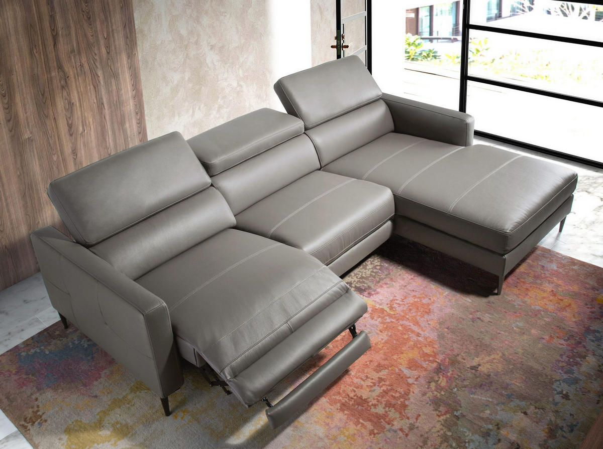 ECKSOFA Relaxsofa mit Chaiselongue rechts in dunkelgrauem Leder 258/173/95 cm - Dunkelgrau/Grau, Leder (258/173cm) - ANGEL CERDA