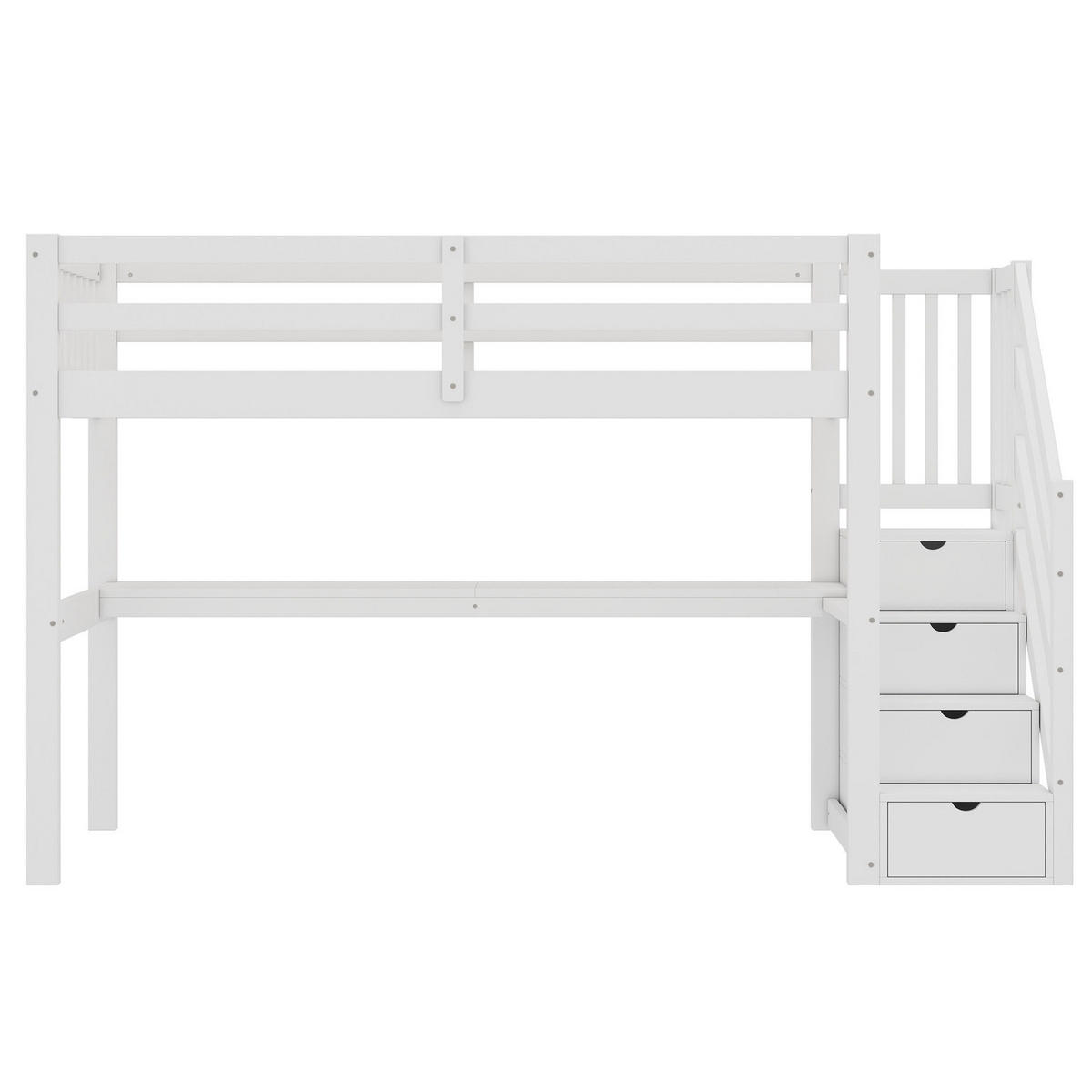 HOCHBETT 90/200 cm in Weiß – mit Schreibtisch, Stauraumtreppe und Rausfallschutz - Weiß, Holz (90/200cm) - BEAOK