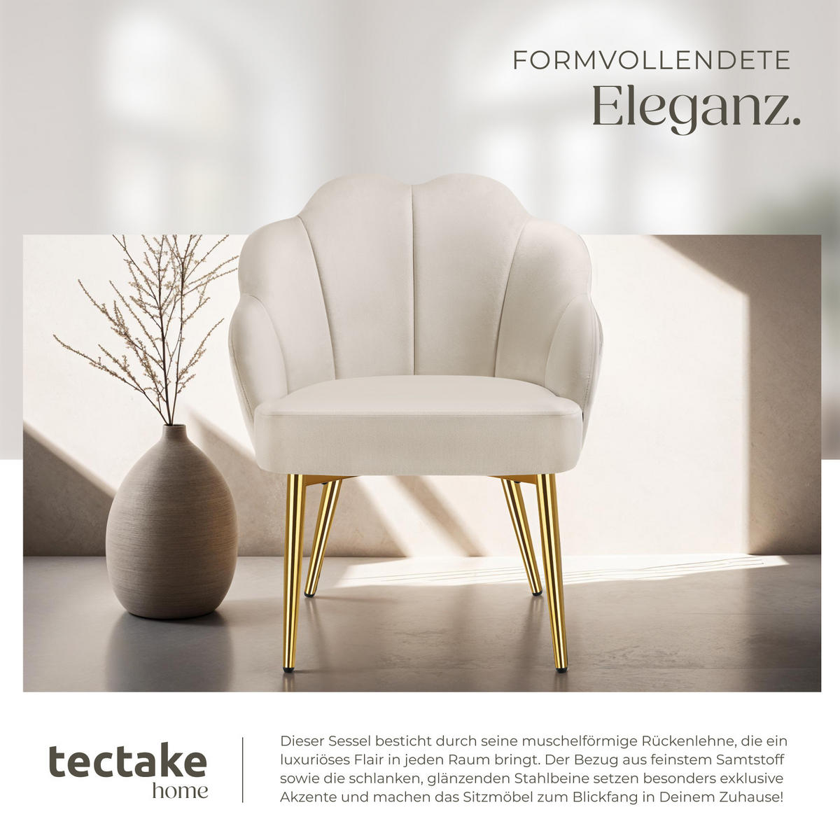 COCKTAILSESSEL 1er Set Hellen 66 x 62 x 80 5 cm creme/gold - Goldfarben/Creme, Textil (66/80.5/62cm) - tectake