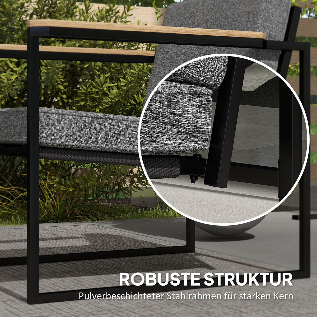 GARTENMÖBEL SET DE-06485 wetterfest, 2er Sofa, 2 Stühle, Beistelltisch Grau - Grau, Textil/Metall - ComfortXL
