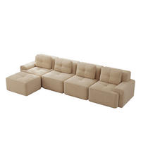 ECKSOFA aus Cord mit Tiefsitz & rutschfester Basis, beige - Beige, Textil (177/382cm) - Luhomfu