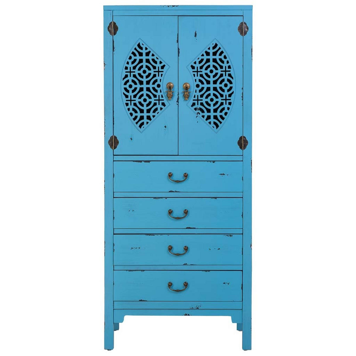 HOLZSCHRANK mit 4 schubladen und 2 türen 60x40x140 cm blau - Blau, Holz (60/140/40cm) - Wanderlust