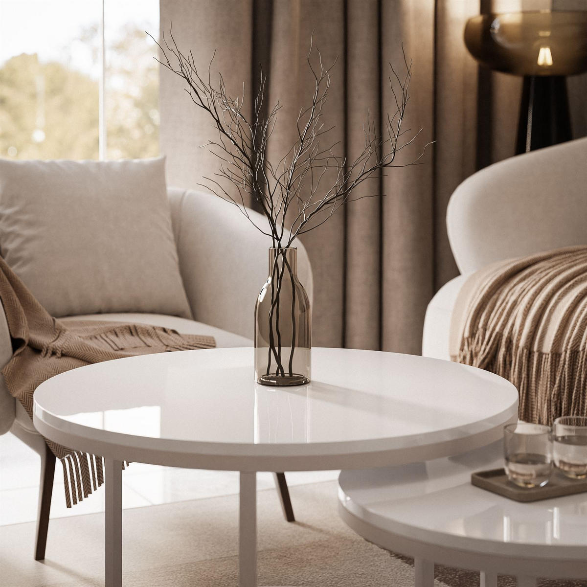 COUCHTISCH CIRI 2-in-1 KASCHMIR - Beige, Holzwerkstoff (70/70/48cm) - Lookway