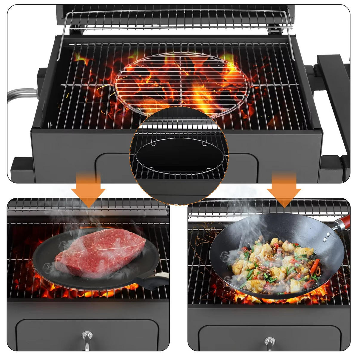 HOLZKOHLEGRILL 5–10 Personen Mit Rädern Für Garten Camping - Schwarz, Metall (55.7/116cm)