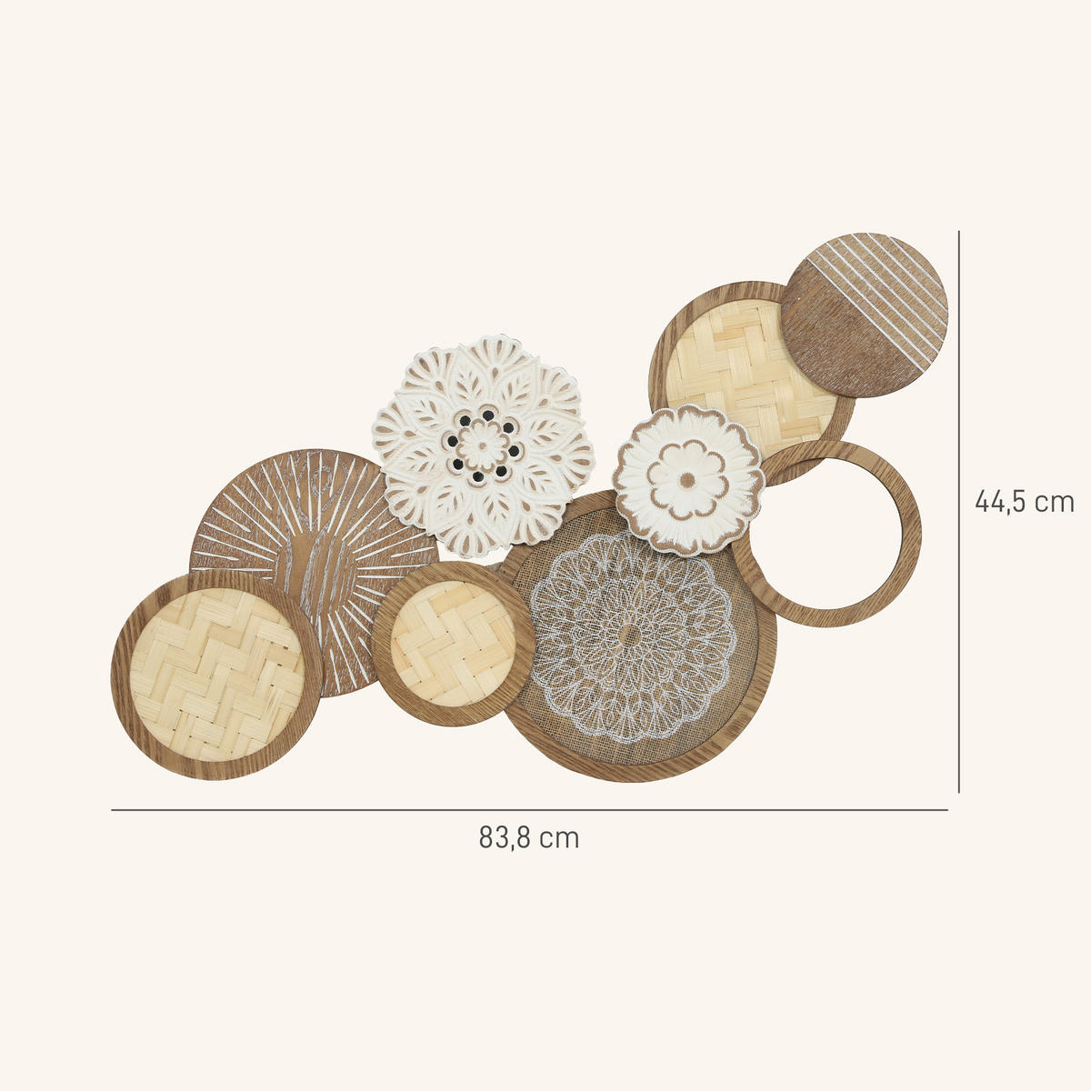 WANDDEKO DE-14336 mehrschichtig, mit Bambusgeflecht Natur - Naturfarben, Holzwerkstoff (44.5/4.4/83.8cm) - ComfortXL