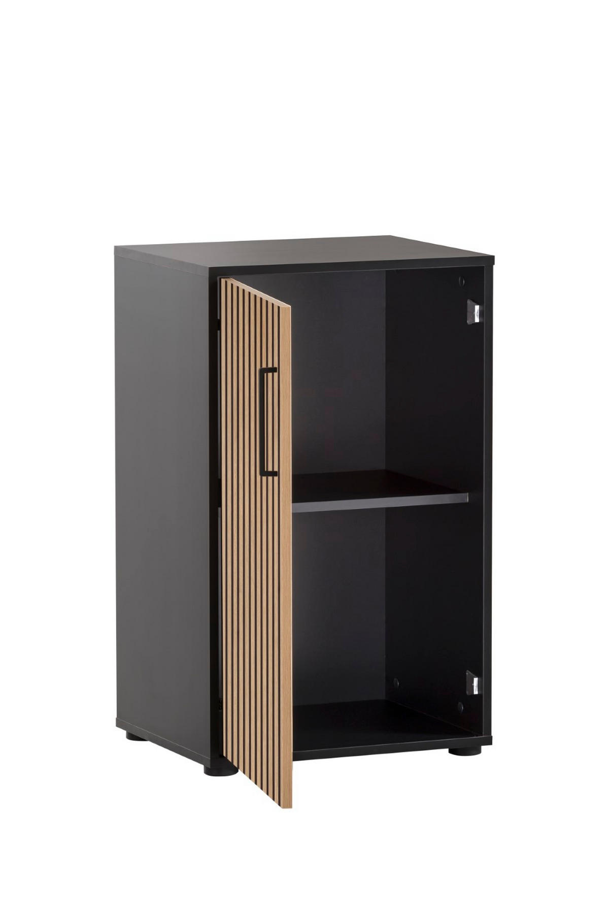 AKTENSCHRANK Raven Small 84x51x41 cm Akustikpaneele Eiche/Schwarz - Schwarz, Holz (51/84/41cm) - PROREGAL