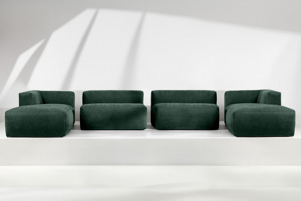 PANORAMA-ECKSOFA BUFFO 7/8 Sitzer mit extrem weicher Sitzfläche, Gewebestoff, maritim - Grün, Textil (424/73/180cm) - KONSIMO®