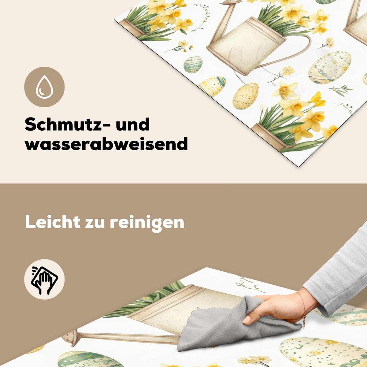 HERDABDECKPLATTE Gießkanne - Blumen - Eier Induktionsmatte 77x59 cm - Weiß, Kunststoff (77/59/0.2cm) - MuchoWow