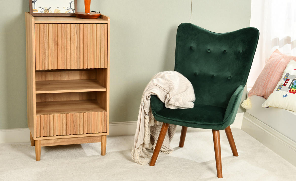 SESSEL Samt grün mit Holzbeinen & Komfortabel - Dunkelgrün/Dunkelbraun, Holz/Buchenholz (61/91.5/69cm) - Urban Meuble