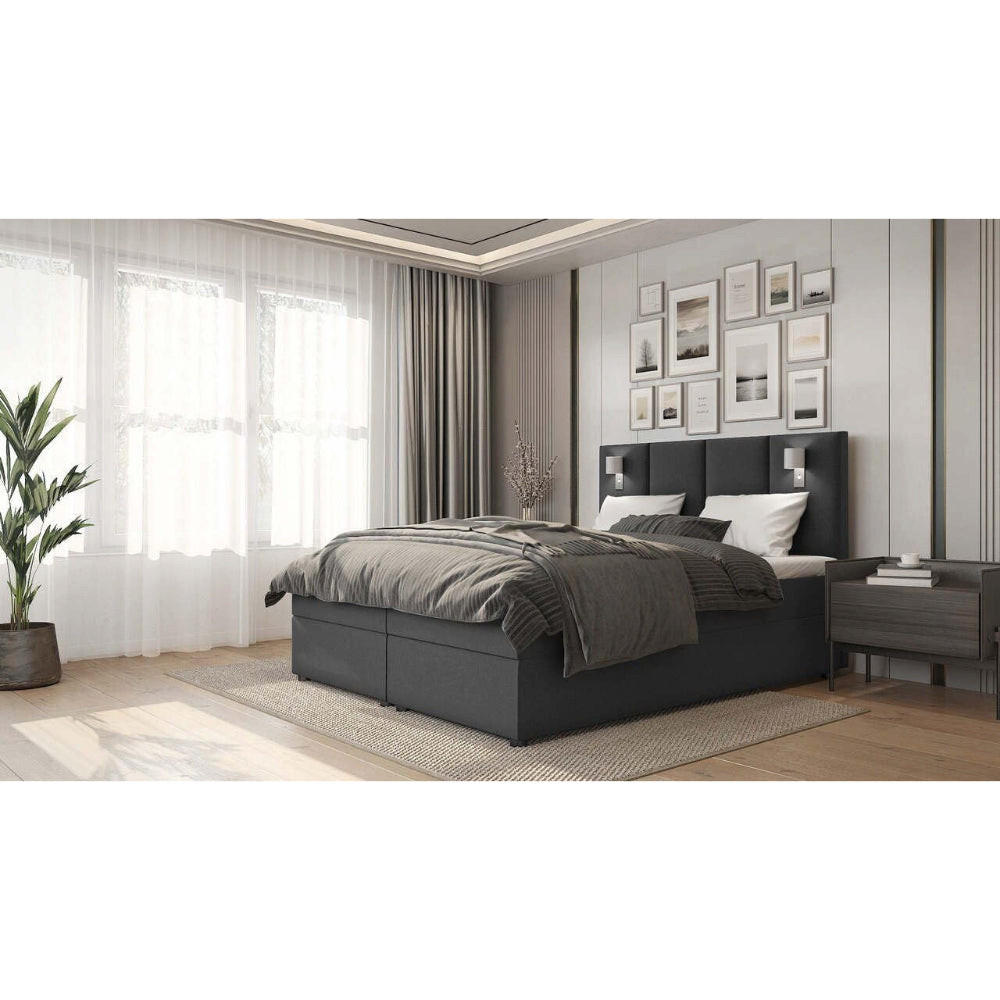 BOXBETT Parma Bonellfederkern inkl. 7-Zonen Topper T-30 mit Bettkasten - Dunkelgrau, Holz/Holzwerkstoff (200/200cm) - Best For Home