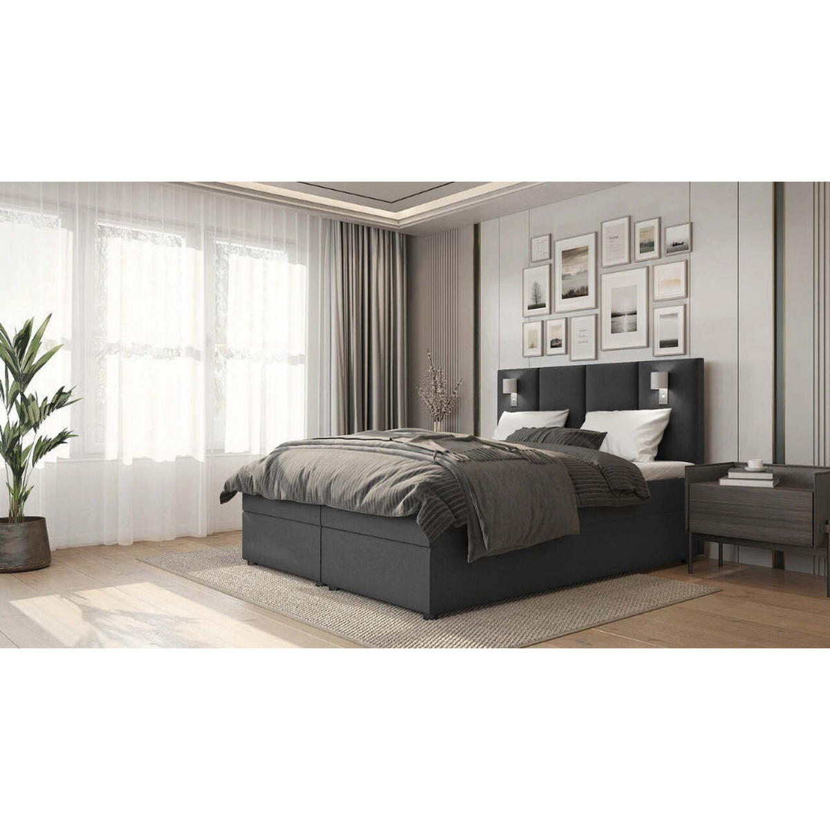 BOXBETT Parma Bonellfederkern inkl. 7-Zonen Topper T-30 mit Bettkasten - Dunkelgrau, Holz/Holzwerkstoff (180/200cm) - Best For Home
