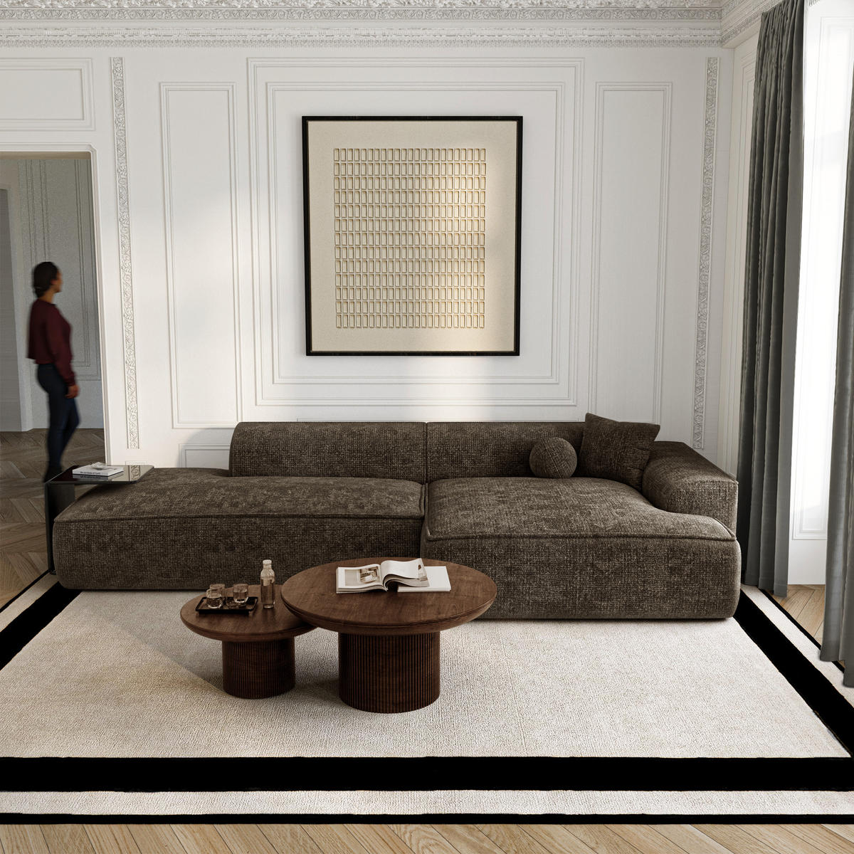 ECKSOFA rechtwinklig HANA Strickvelours Espressobraun 300cm - Dunkelbraun/Braun, Textil (300/155cm) - Premium Interiors