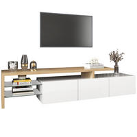 LOWBOARD 197,5/39/42 cm in Weiß/Natur mit LED-Beleuchtung und Glasböden - Weiß, Holzwerkstoff (197.5/42/39cm) - Flora Grace