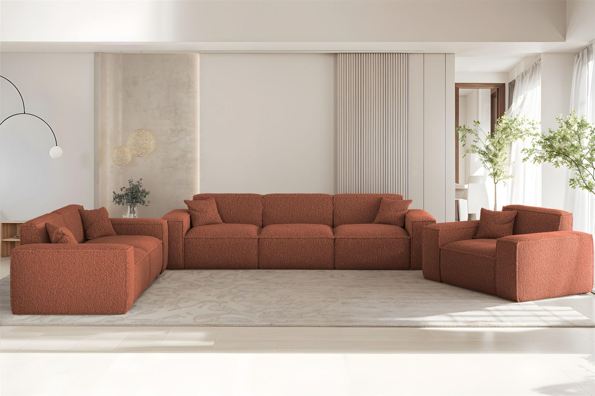 SOFASET Celes Premium 3-2-1 In Sven - Rotbraun, Holzwerkstoff/Textil (218/73/90cm) - Fun Möbel