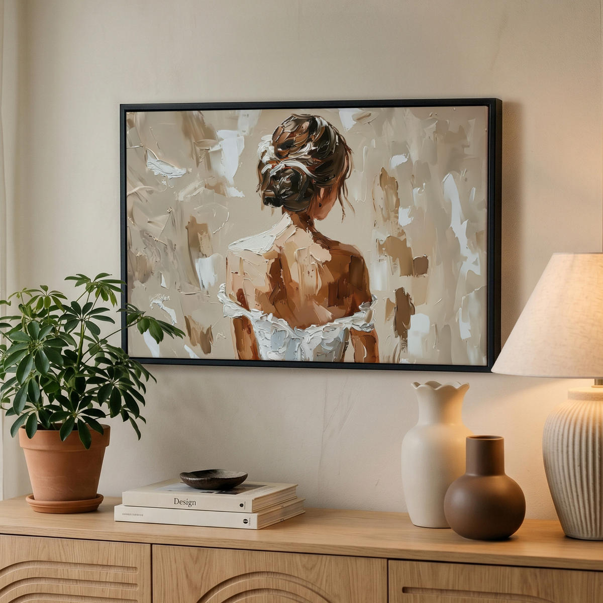 LEINWAND Bilder mit Rahmen - Frau - Farbe - Abstrakt - Beige - Modern - 60x40 - Sandfarben, Textil (60/40cm) - MuchoWow