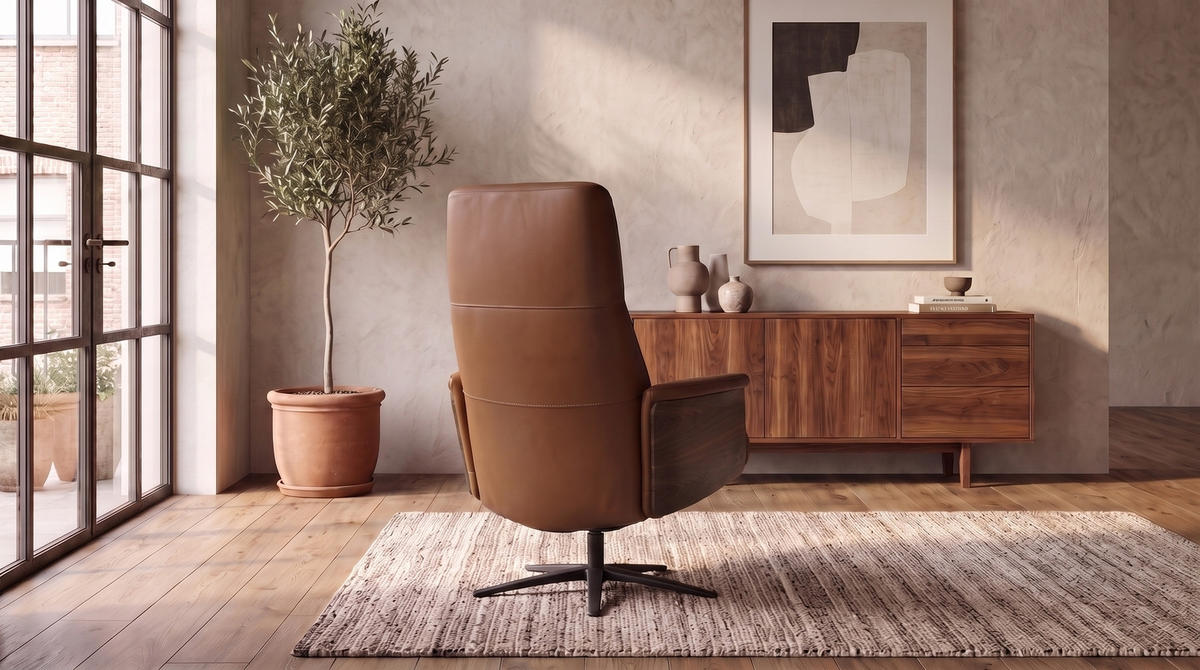 RELAXSESSEL VANITAS Braun Leder Relaxfunktion - Schwarz/Braun, Leder/Metall (75/108/86cm) - KAWOLA