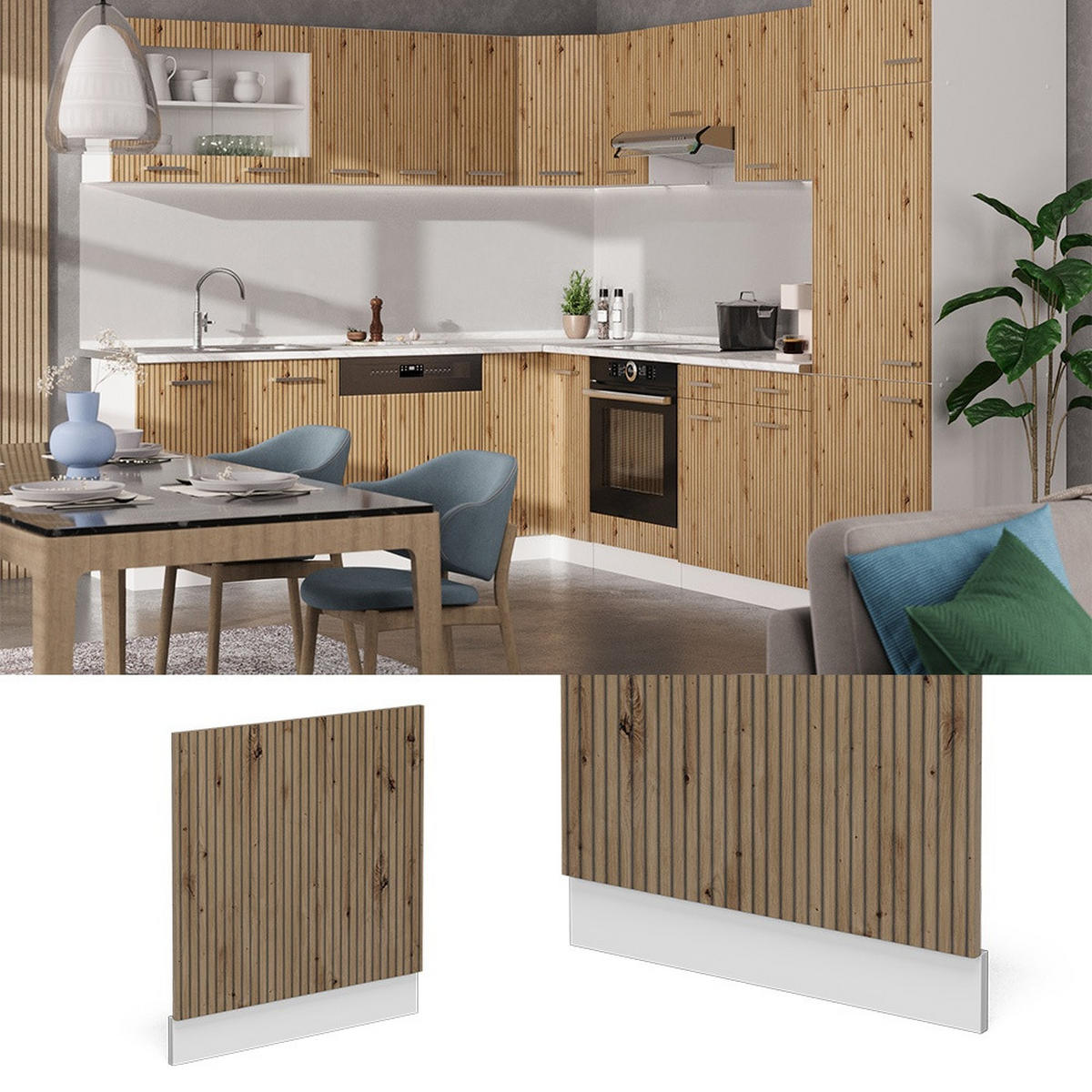PŘEDNÍ PANEL R-Line Řemeslný dub 60 cm , PD Antracit - bílá/dub artisan, kompozitní dřevo (60/57.2/1.6cm) - Vicco