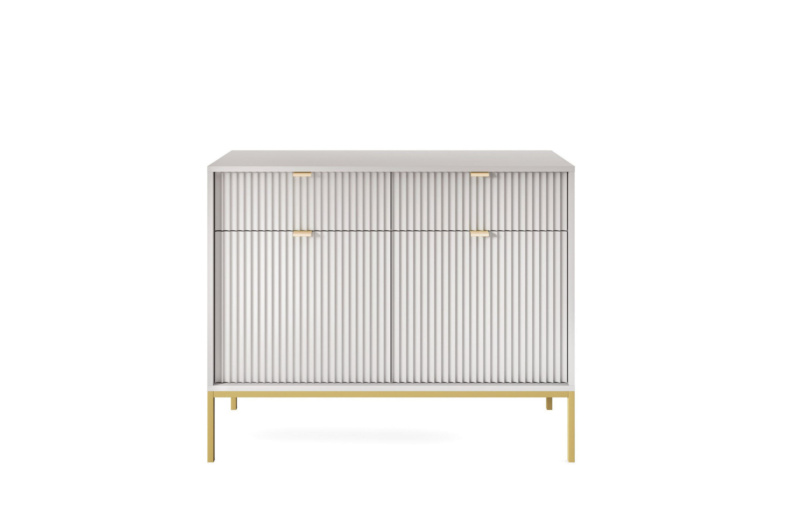 KOMMODE NOVA, Geriffelte Front, 2-Türen, 2-Schubladen 104x39x83 cm, Grau - Goldfarben/Graphitfarben, Holzwerkstoff/Kunststoff (104/83/39cm) - DomoHome