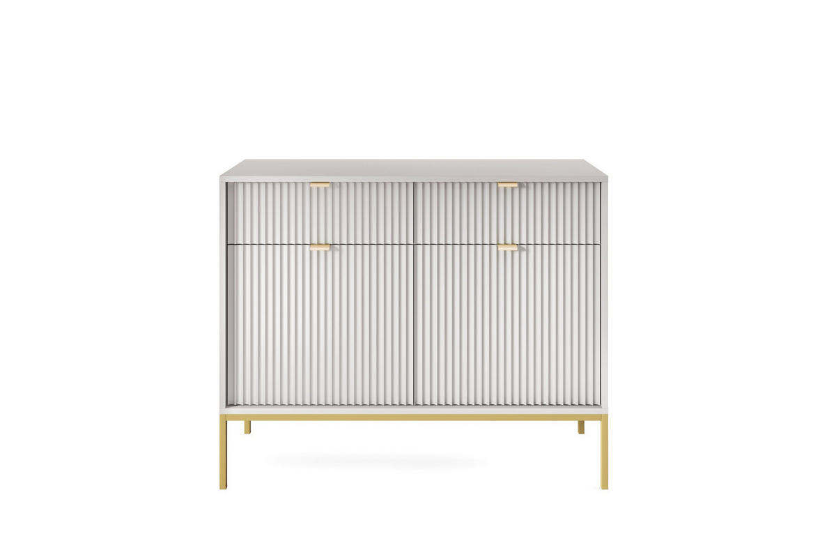 KOMMODE NOVA, Geriffelte Front, 2-Türen, 2-Schubladen 104x39x83 cm, Grau - Goldfarben/Graphitfarben, Holzwerkstoff/Kunststoff (104/83/39cm) - DomoHome