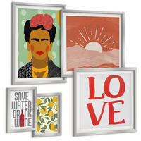 BILDER SET 5er Set - 50x50 cm & 20x30 cm & 40x60 cm Silberner Rahmen - Zitronen Inschrift Liebeslandschaft Frida - Silberfarben, Kunststoff (40/60cm) - TULUP