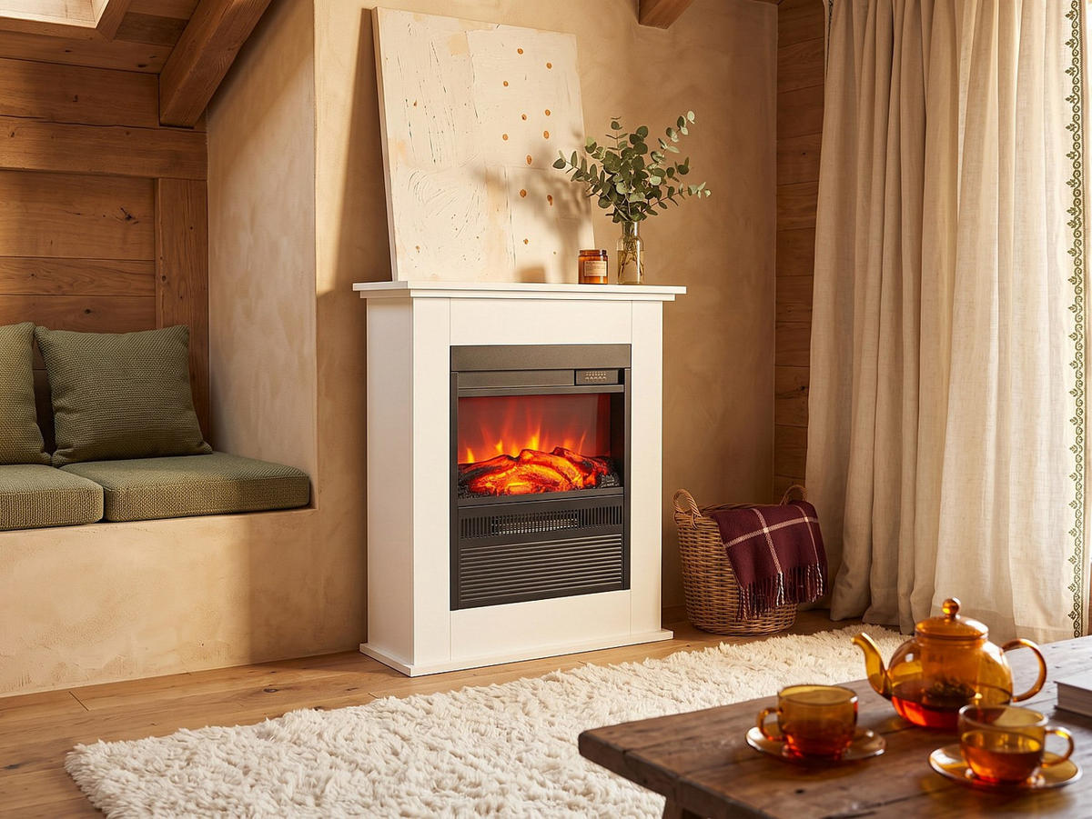 KAMIN - 61.1 x 25 - glas - weiß Etori - Weiß, Glas (61.1/76.6/25cm) - Vente-Unique