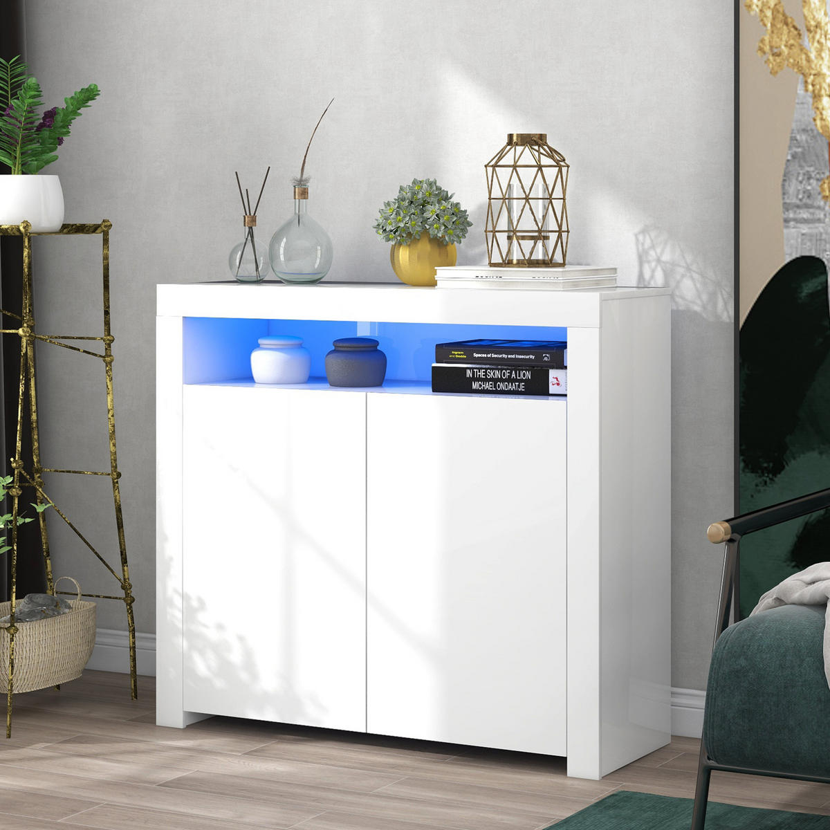 SIDEBOARD 108/40/92 cm mit LED-Beleuchtung, USB-Anschluss und Hochglanzfront aus Holzwerkstoff, Weiß - Weiß, Holzwerkstoff (108/92/40cm) - Redom