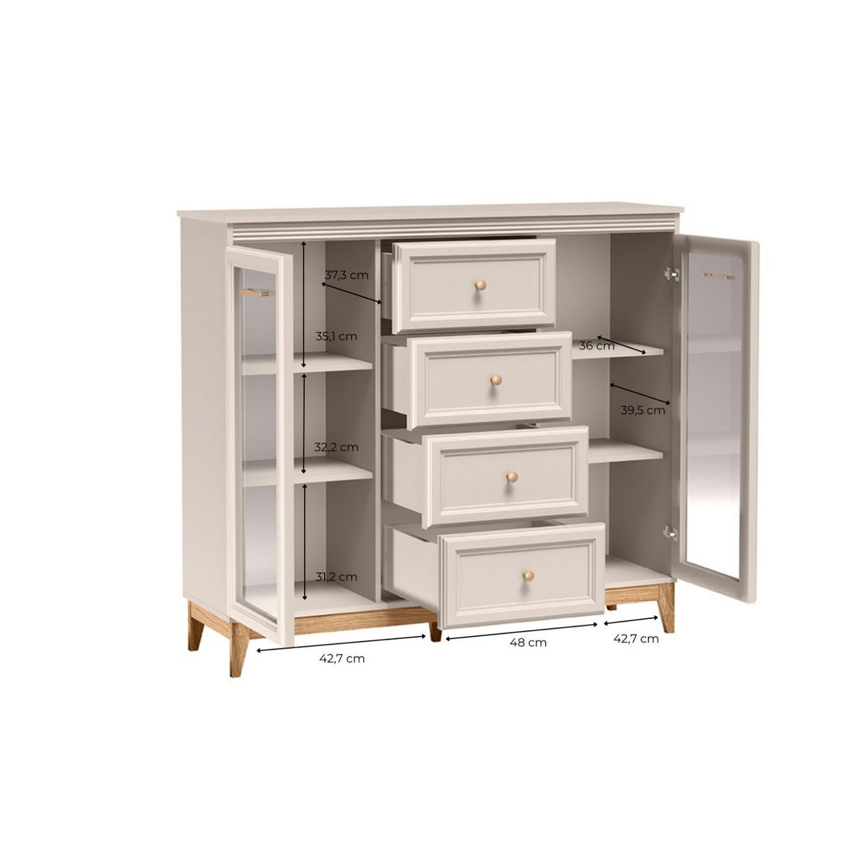 VITRINE Windsor W-7 141,5 x 125,5 x 40,5 cm Kaschmir - Kaschmir/Eichefarben, Eichenholz/Holzwerkstoff (141.5/125.5/40.5cm) - Koseto