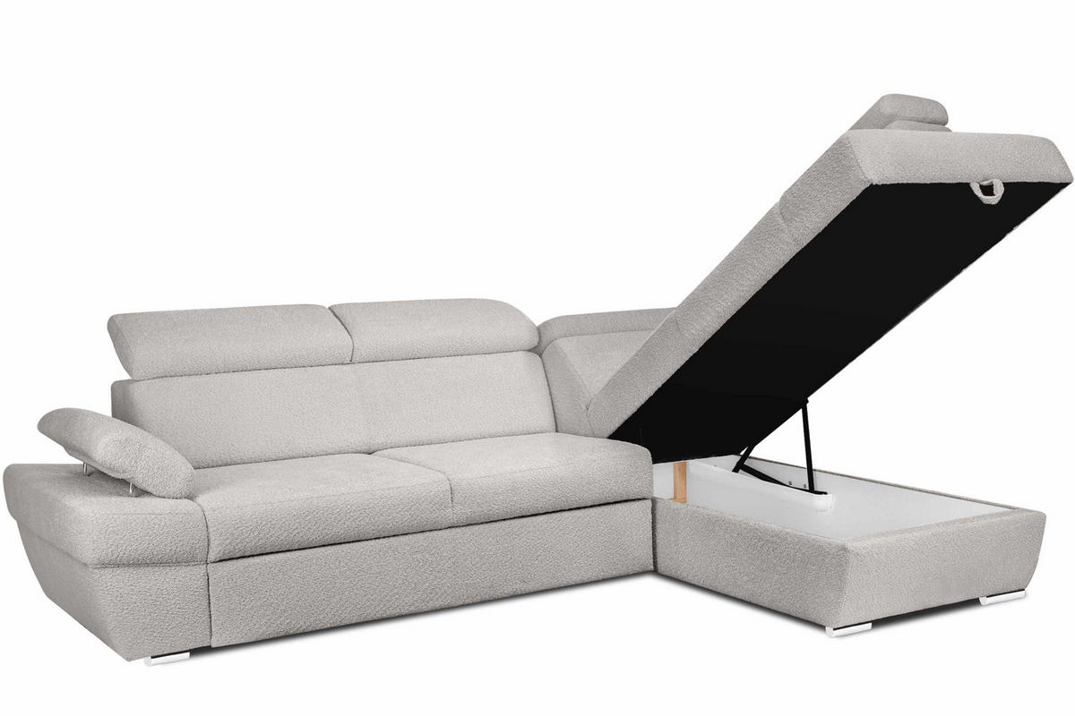 SCHLAFECKSOFA RATLO rechts 4/5-Sitzer mit Bettkasten, Braun - Silberfarben/Braun, Textil (270/190cm) - KONSIMO®