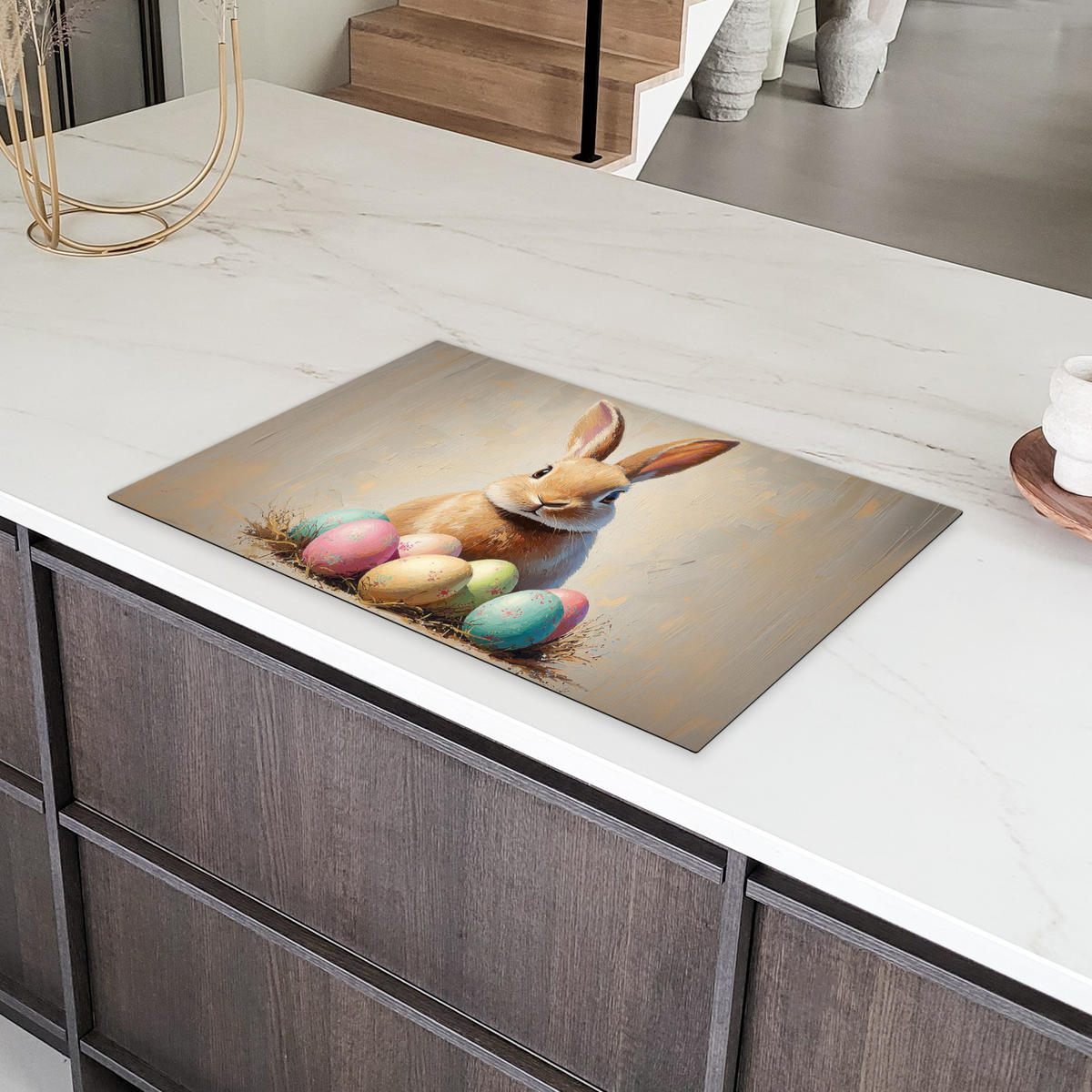 HERDABDECKPLATTE Osterhase - Pastell - Eier Induktionsschutz 81.6x52.7 cm - Beige, Kunststoff (81.6/52.7/0.2cm) - MuchoWow