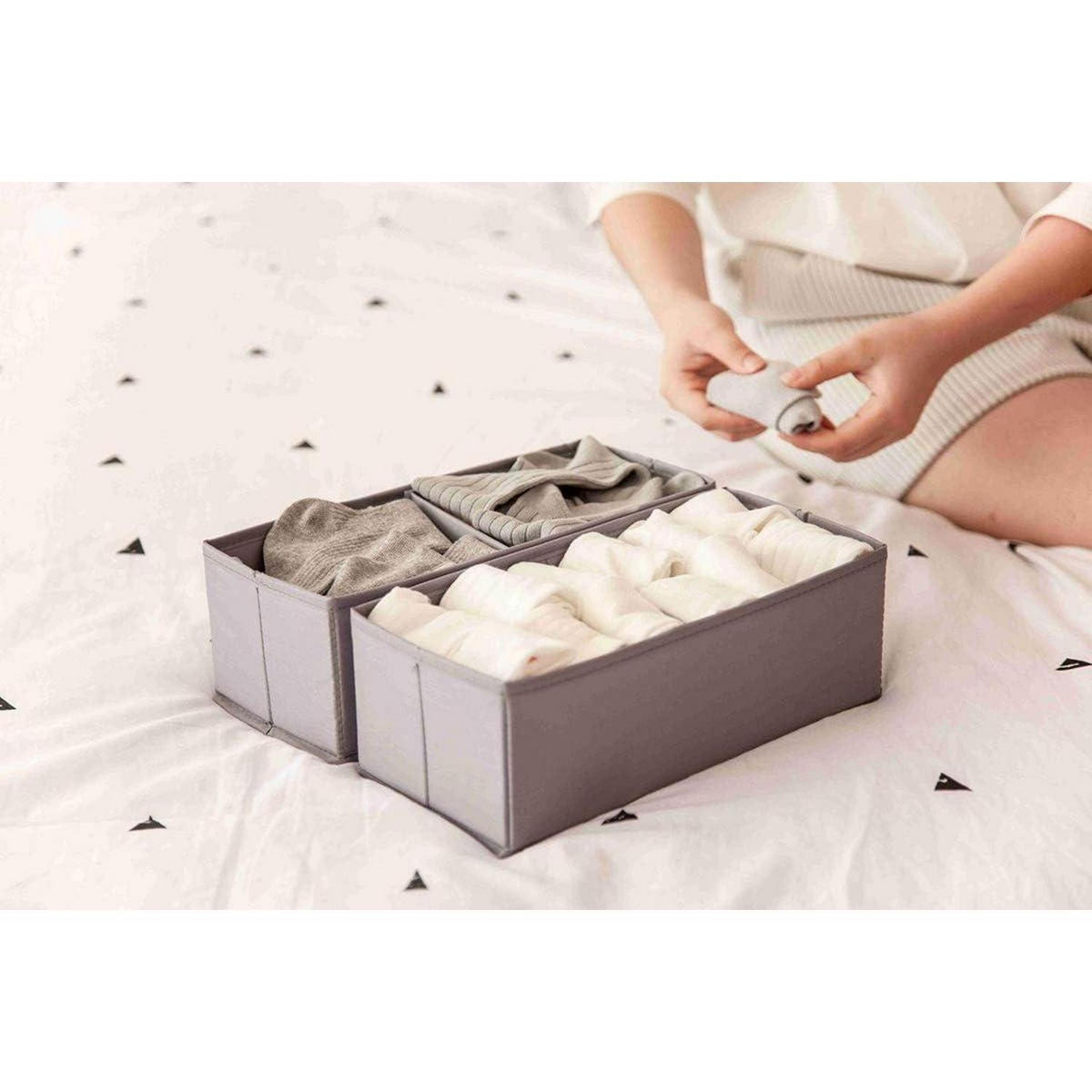 WÄSCHESORTIERER 3 Fächer 90L & 2er Set Aufbewahrungsbox Stoff Dunkelgrau - Anthrazit, Textil (32/49/60cm)
