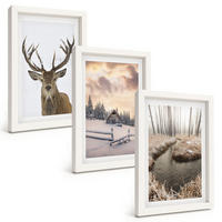 BILDER SET 3er Set - 20x30 cm Weißer Rahmen - Hirschhütte in Winterlandschaft - Weiß, Kunststoff (20/30cm) - TULUP