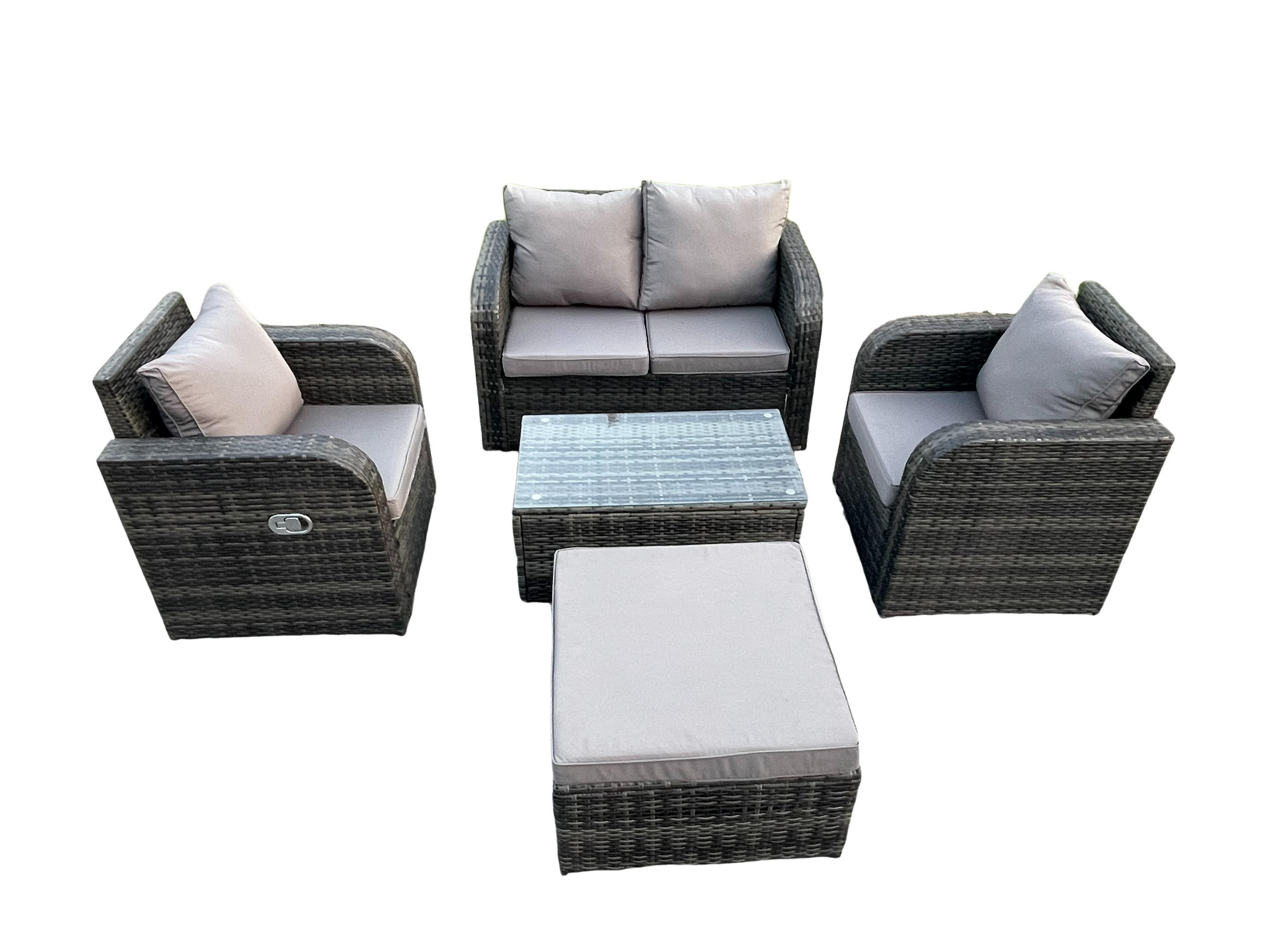 GARTENLOUNGE-SET Polyrattan Dunkelgrau 5-Sitzer - Dunkelgrau, Metall - Fimous