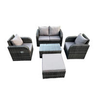 GARTENLOUNGE-SET Polyrattan Dunkelgrau 5-Sitzer - Dunkelgrau, Metall - Fimous