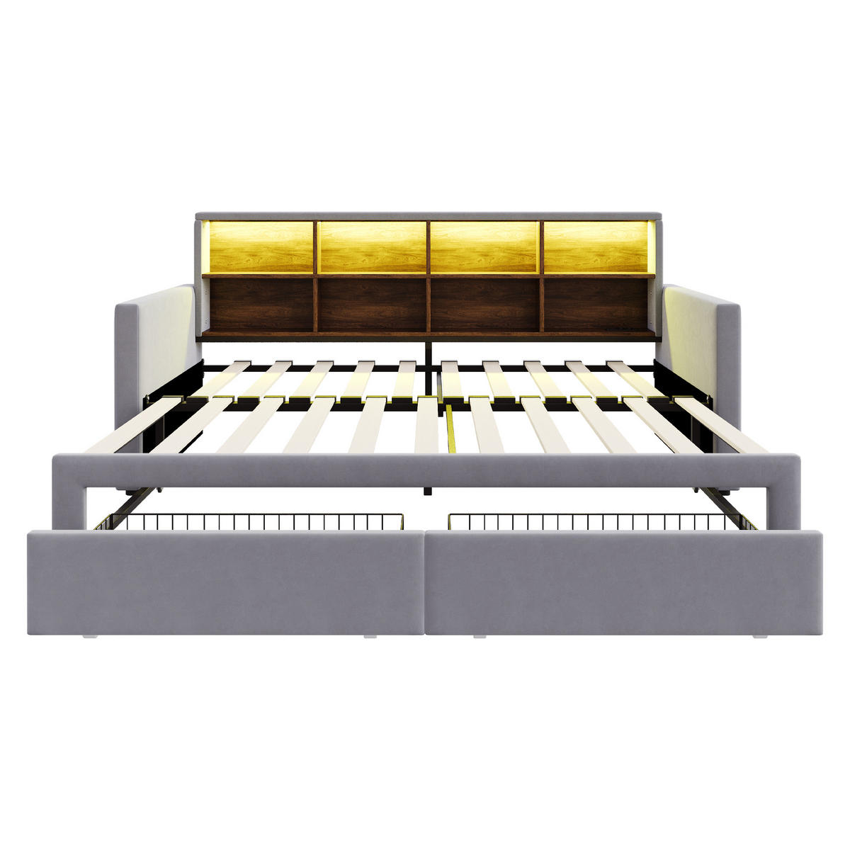 POLSTERBETT 90/190 cm Hellgrau aus Samt mit Stauraum LED-Beleuchtung und Ladeanschlüssen - Hellgrau, Textil (90/190cm) - OKWISH