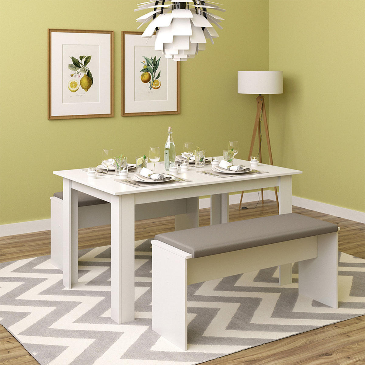 ESSTISCH SET Sentio Weiß 90 x 140 cm mit 2 Bänken - Weiß, Holzwerkstoff (140/76/90cm) - Vicco