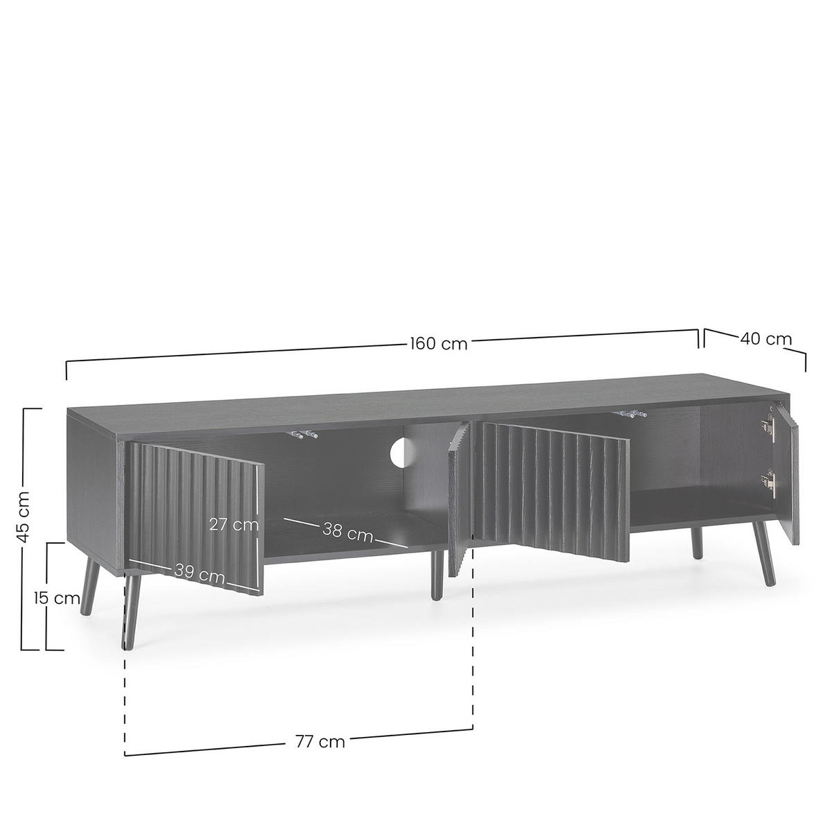 TV-ELEMENT Lluvia 4 Türen Schwarz - Schwarz, Holzwerkstoff (160/45/40cm) - VS Venta-stock