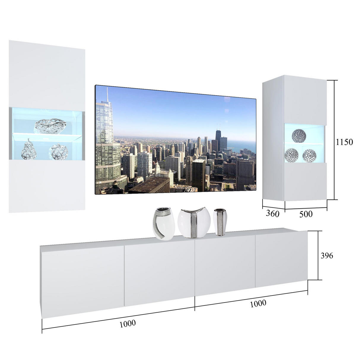 WOHNZIMMERWAND Schrankwand mit LED Wotan-Eiche - Braun, Holz (200/180/36cm) - B BELINI GROUP